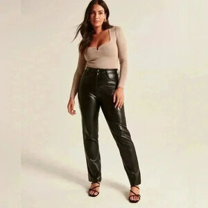 Abercrombie and Fitch Curve Love Black Vegan Leather 90s Straight Pant Size 33